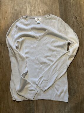 LOFT White V-Neck Lightweight Sweater